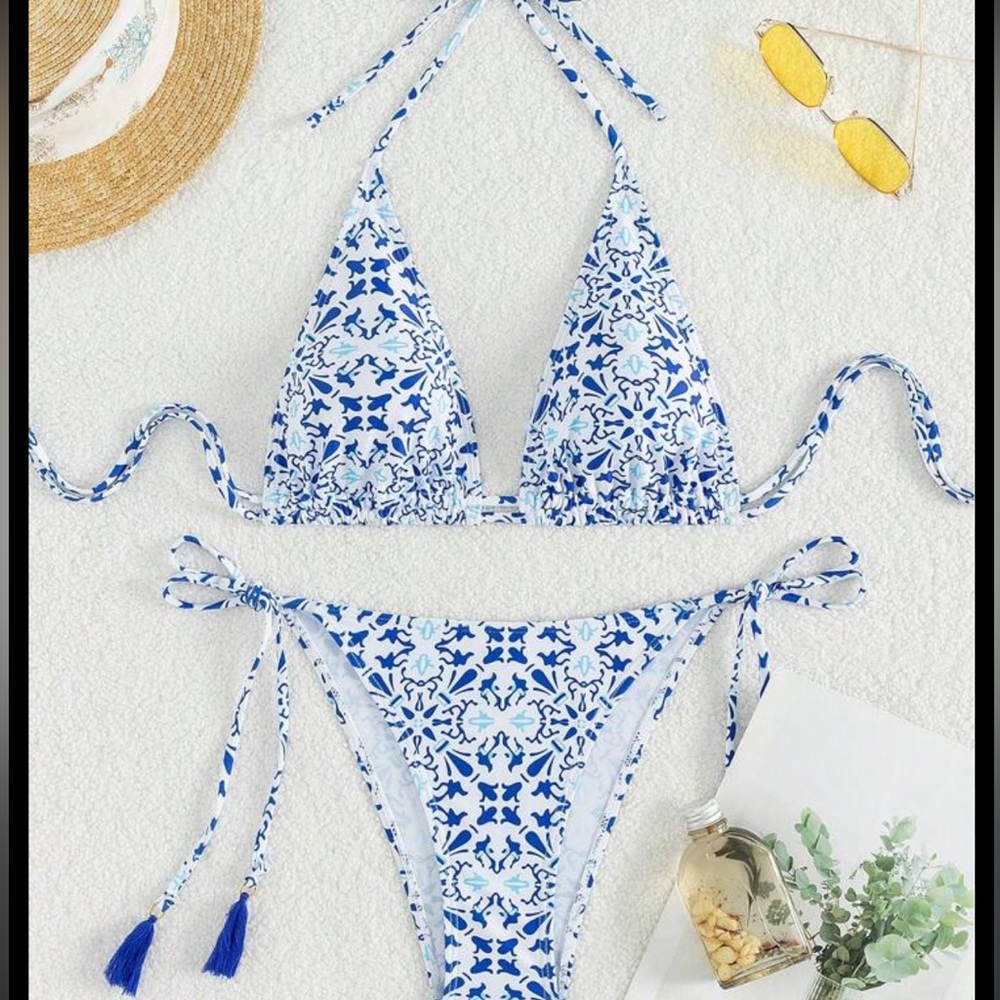 NWT Turquoise Blue / Greece Halter Bikini Top + Bottom Set (in Large + M…